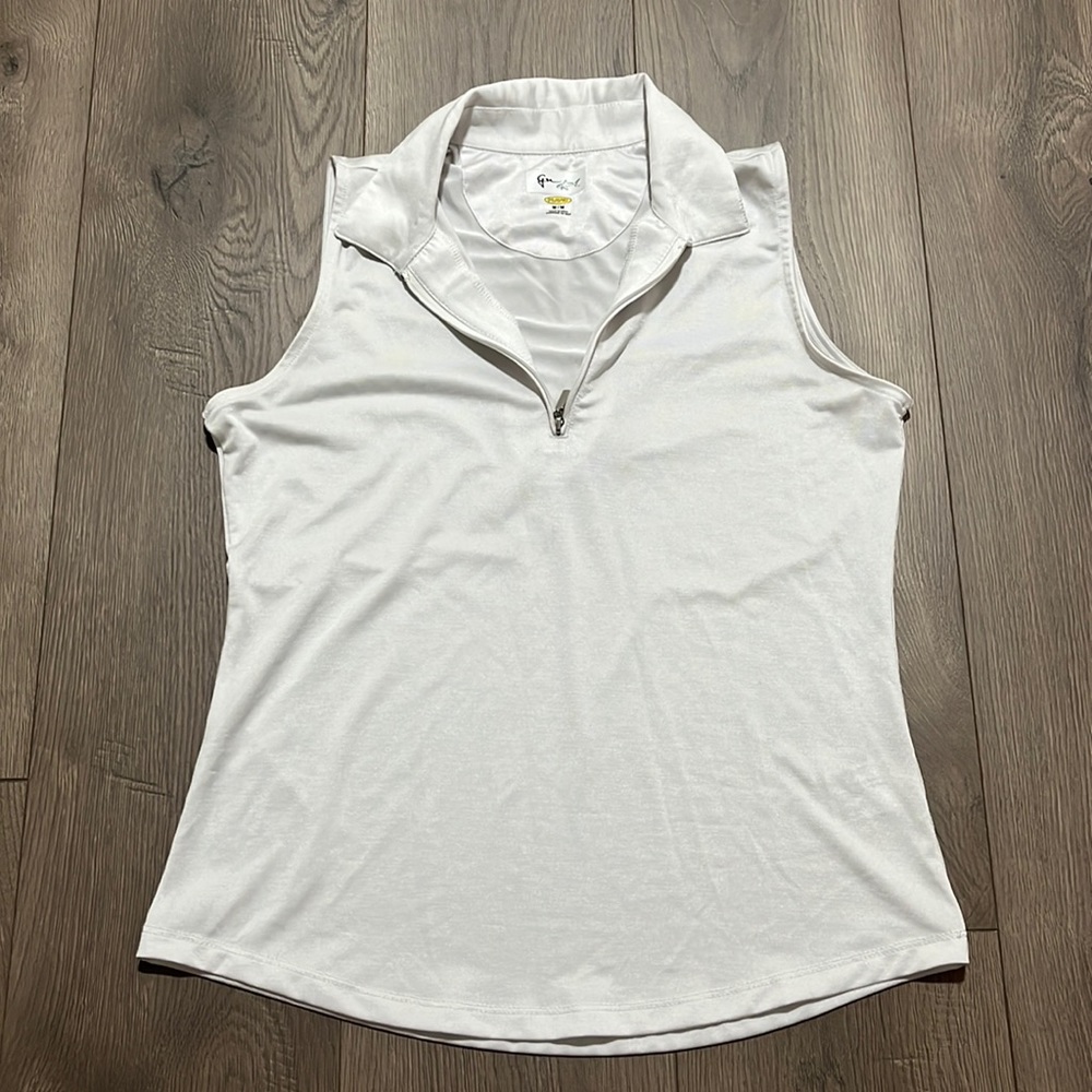 Greg Norman women’s white sleeveless quarter zip fitted golf polo Size M